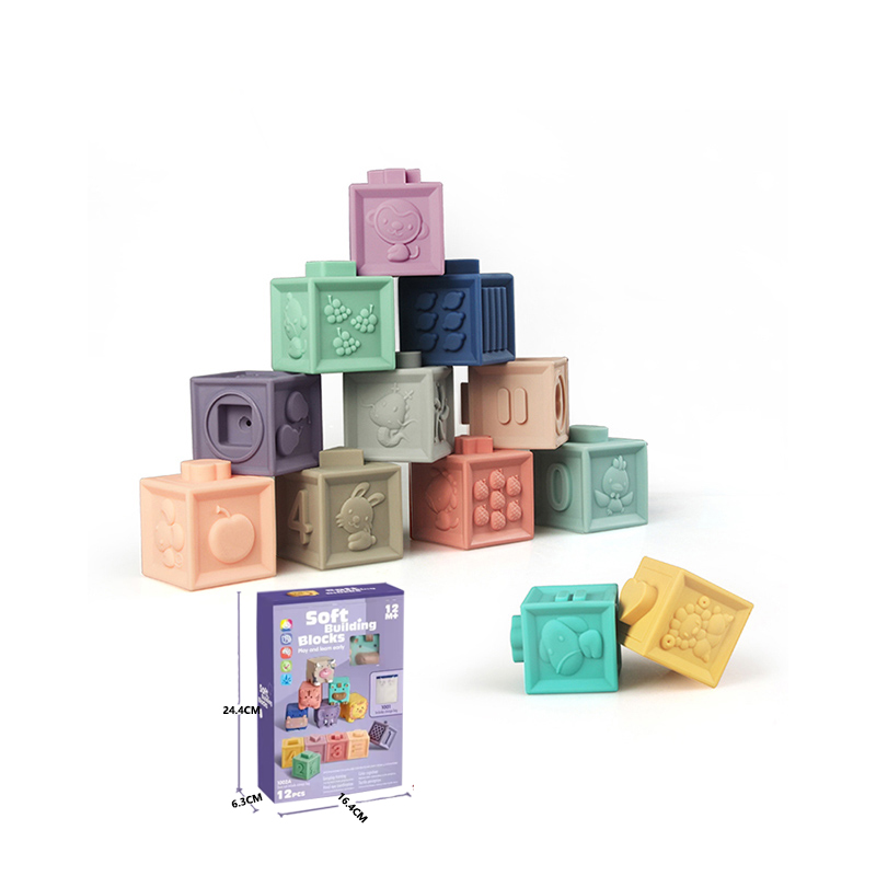Развивающие игрушки Комплект трусов из 12 пар для маленьких укладки куб Squeeze Силиконовые Мягкие строительные блоки для детей