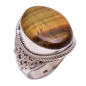 ธรรมชาติเสือตาแหวนอินเดียเครื่องประดับแฮนด์เมดปรับแหวนเงิน925แหวนเงินสเตอร์ลิงผู้ผลิต - Product Image 1