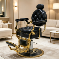 Fauteuil de Barbier Élégant en PU Noir avec Rivets, Chaise de Coiffure Professionnelle à Cadre Doré et Relevage Hydraulique – Fournisseur d'Usine