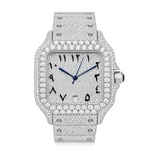 Reloj Cuadrado de Lujo con Incrustaciones de Moissanita, Esfera con Números Arábigos, Acero Inoxidable, Cuarzo, Unisex - Product Image 2