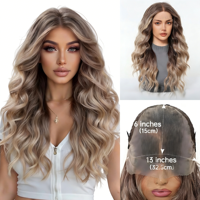 Perruque nouée à la main de style européen et américain, fil de soie, 13*6 pouces, naturelle, réaliste, respirante, facile à porter, dégradé doré pour femme