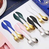 Cuillère à fourchette en forme d'aile, outils de cuisine en acier inoxydable 304 ustensile à Dessert pour la maison à trois dents