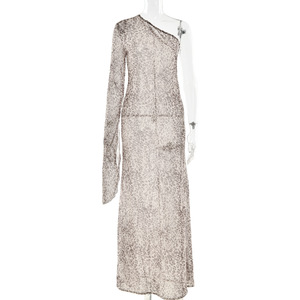 Leopard Print Sheer Off Shoulder Single Sleeve Slim Fit Long Dress For Evening Wear - Product Image 5