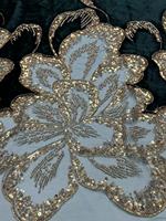 Tissu en velours floral perlé or K/C, broderie lourde de sequins et strass pour robe de mariée Aso Ebi Abaya