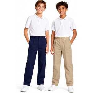 Pantalons chino pour garçons 100% coton, coupe droite, taille élastique, anti-plis, 4-15 ans - Product Image 1