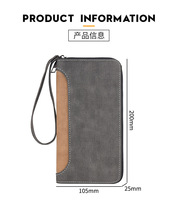Dompet Panjang Pria Vintage PU, Tas Clutch dengan Ritsleting, Tekstur Matte, Multifungsi, Tempat Koin/Kartu, Tas Ponsel Berpanel