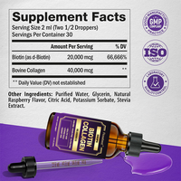Complément alimentaire liquide de beauté à la biotine et au collagène, saveur framboise naturelle, végétalien, 60000 mcg, marque privée OEM, pour les cheveux, la peau et les ongles