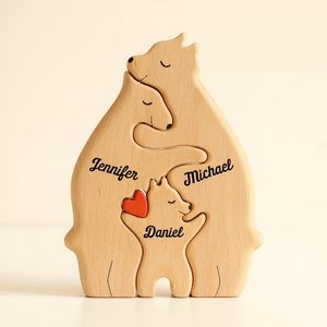 Puzzle en bois personnalisé en forme de famille d'ours, gravé avec les noms, décoration de table, cadeau pour la fête des mères - Product Image 1