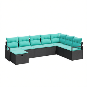 Poly Rattan Garden <b>Sofa</b> <b>Set</b> With Cushions Black Outdoor Furniture Contemporary Design - Product Image 1