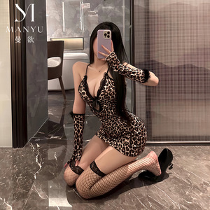 Nueva lencería erótica <span class=keywords><strong>de</strong></span> YIM, uniforme sexy con estampado <span class=keywords><strong>de</strong></span> leopardo para discoteca, conjunto seductor con cordones y aberturas, modelo 9367 - Product Image 4