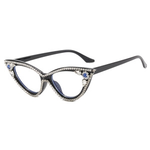 2023 New Cat Eye Diamond Flat Mirror <span class=keywords><strong>Party</strong></span> Dekorative Brillen rahmen Mode Frauen Strass Brille - Product Image 2