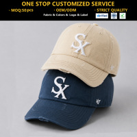Gorra de Béisbol de 6 Paneles de Sarga de Algodón de Lujo con Logotipo Personalizado OEM y ODM, con Bordado Aplicado