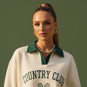 Ensemble sweat-shirt et short <span class=keywords><strong>de</strong></span> style universitaire surdimensionné pour femmes, col contrasté, molleton <span class=keywords><strong>de</strong></span> coton <span class=keywords><strong>de</strong></span> poids moyen, logo brodé - Product Image 3