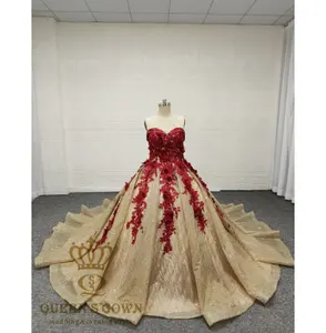 QUEENS GOWN Custom luxury rhinestone ball dress sleeveless sweetheart 3D flowers beads embroidery lace quinceanera ball dresses
