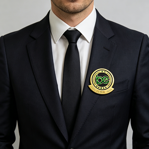 Pin de Solapa Personalizado con Icono Esmaltado y Baño de Oro, Insignia Metálica Verde/Negra con Diamantes de Imitación para Premios Corporativos - Product Image 6