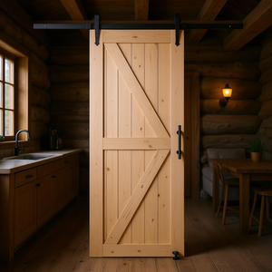 Kit de Herrajes para Puerta Corredera de Granero, 30 x 84 Pulgadas, Panel de Madera de Abeto, Estilo Rústico para Interiores, con Ruedas - Product Image 2