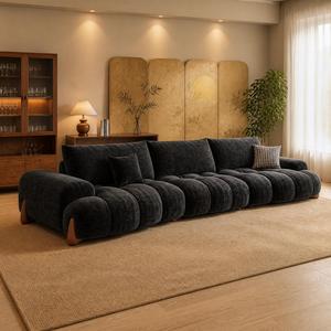 Divano Curvo Minimalista Italiano, Divano Retrò <span class=keywords><strong>in</strong></span> <span class=keywords><strong>Velluto</strong></span> Ciniglia con Schienale Mobile, Ampio Divano Profondo per Soggiorno - Product Image 1