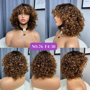 Perucas de Cabelo Humano Prontas para Usar, Peruca Barata de Cabelo Vietnamita Cru com Mechas e Franja, Perucas de 10 Polegadas com 200% de Densidade e Mechas - Product Image 3