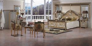 Set di mobili per camera da letto intagliati in legno puro fatto a mano in oro antico arabo - Product Image 5