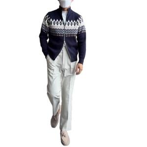 Suéter Cárdigan de <span class=keywords><strong>Hombre</strong></span> de Manga Larga, Grueso, con Cuello Alto y Cremallera, Estilo Étnico Vintage de Invierno y Otoño, con Patrón Geométrico Jacquard - Product Image 5