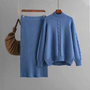 Nuovo Set Invernale da Donna: Maglione <span class=keywords><strong>di</strong></span> Lusso Ampio con Collo Alto a Metà Girocollo, Maniche Lunghe e Gonna a Costine alla Moda - Product Image 4