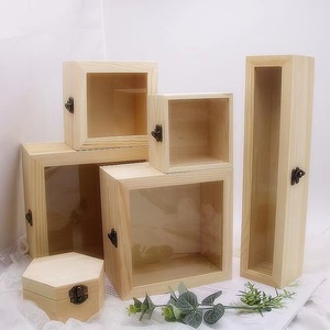 Caja de madera con tapa de cristal transparente y madera de rafia, caja de madera para flores preservadas, caja de madera para regalo de rosas navideñas. - Product Image 1
