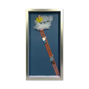 JZ 아이 방 장식 혼합 미디어 아트웍 구름 사다리 3D 그림 추상 벽 아트 프레임