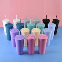 Gobelet isotherme Frosting grande capacité 700 ml à double paroi en plastique avec paille, écologique, de qualité alimentaire, réutilisable, coloré, imprimable, idéal comme cadeau
