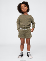 Vêtements pour enfants en gros, ensemble vintage en deux pièces avec pull à col rond et short à poches, effet délavé à l'acide