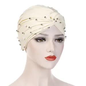 Factory price new style ladies pearl headscarf hats Muslim variety headscarves fashion women toe cap