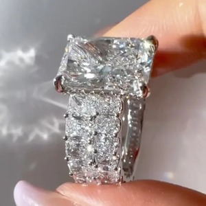 New Arrival 925 Silver Moissanite 3.5 Carat Luxe Radiant Cut <b>Cushion</b> Cut Side Stones Engagement Travel <b>Ring</b> <b>Wedding</b> Band White - Product Image 2