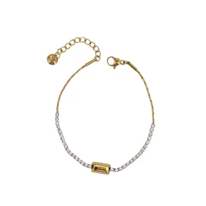 Kleine Gouden Baksteen 18K Verguld Roestvrij Staal Super Bruisend Water Diamant Armband Vrouwelijke Studenten Veelzijdige Sieraden Set