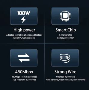 สายชาร์จเร็ว USB-C แบบไนลอนผสมอะลูมิเนียม ทองแดงแท้ 6 ฟุต/2 เมตร รองรับ PD 100W พร้อมชิปอัจฉริยะ E-Marker สำหรับ iPhone ความยาว 1 เมตร - Product Image 5