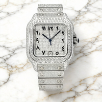Reloj Cuadrado Iced Diamond para Hombre, Estilo Hip Hop de Lujo, Completamente Adornado con Circonitas Cúbicas, Cristal de Cuarzo Resistente al Agua, Esfera Plateada con Números Romanos