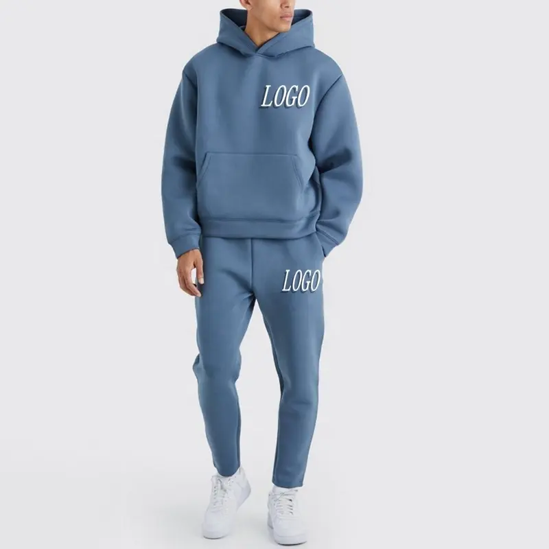 Ensemble pantalon de jogging et sweat à capuche unisexe épais et uni Fabricants de survêtements en éponge française Pantalons de survêtement et sweat à capuche personnalisés pour hommes