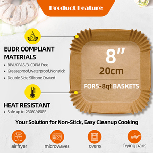 BPA Free Disposable <strong>Parchment</strong> <strong>Paper</strong> <strong>Liners</strong> Non-stick and Oil Proof square Round 125 Pcs 200 Pcs <strong>air</strong> <strong>Fryer</strong> <strong>Liners</strong> - Product Image 3