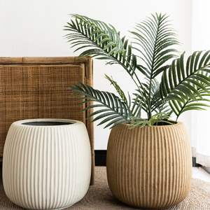 I1282 Vaso per Fiori Nordico Rotondo in Cemento con Strisce Verticali, Grande Vaso da Terra per Piante Verdi da Interno e <span class=keywords><strong>Balcone</strong></span> - Product Image 1