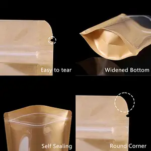 FDA CE Approved Self Sealing Widend Bottom Pouches Transparent Kraft Paper Bags For Food Storage