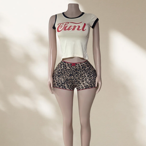 Peeqi estate <span class=keywords><strong>Sexy</strong></span> da <span class=keywords><strong>donna</strong></span> con costine di cotone t-Shirt/Top corto e Shorts leopardati 2 pezzi Set da <span class=keywords><strong>donna</strong></span> Vintage completi da <span class=keywords><strong>donna</strong></span> - Product Image 3