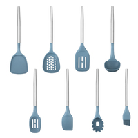 Ensemble d'ustensiles de cuisine écologiques durables en silicone antiadhésif sans BPA avec logo personnalisé, 8 pièces, manche en acier inoxydable