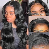 Perruque Body Wave avec cheveux humains pour femmes noires, avec des nœuds Extra petits, pré-fabriqué, partie latérale, en dentelle, avec moins de colle