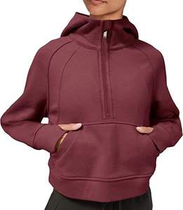Veste <span class=keywords><strong>polaire</strong></span> 420 GSM coupe-vent d'hiver, nouvelle collection, demi-zip, poche avant, <span class=keywords><strong>capuche</strong></span>, vêtements de yoga d'extérieur, vestes pour femmes, vente en gros - Product Image 4