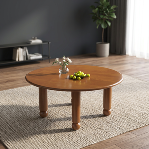 Modern Round <b>Wood</b> <b>Coffee</b> <b>Table</b> With Thick Legs Minimalist Design Living Room Furniture Durable Home Decor - Product Image 3