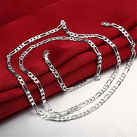 Collier en cuivre plaqué argent 4MM, chaîne maille Figaro cubaine multi-tailles, bijoux de mode les plus vendus en gros
