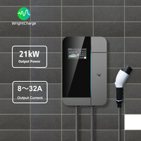 Cargador de Pared OCPP para Vehículos Eléctricos, Nivel 2 GBT AC 22kW Trifásico con RFID, WiFi, DLB para Gestión de Flotas de Vehículos Eléctricos, Uso en Carga, WrightCharge