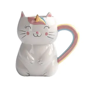 粉色独角兽咖啡杯-可爱的独角兽在-闪光星系-陶瓷