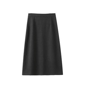 Falda Midi de Corte A con Textura de Lana, Cintura Alta, Gris Oscuro, Talla Grande 90/94, Microelástica, Poliéster, Ropa de Trabajo para Mujer - Product Image 1