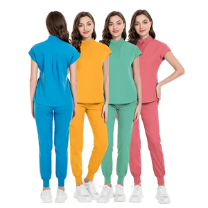 2024 venta al por mayor cuello mandarín nuevo Color Mango manga corta Mujer 4 vías estilo estiramiento uniforme enfermera conjunto de uniforme quirúrgico - Product Image 2