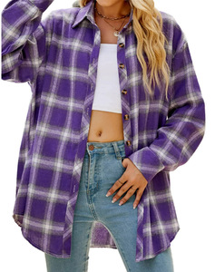 Blus Wanita Atasan longgar kasual, baju kotak-kotak gaya longgar musim gugur dan musim dingin 2025 - Product Image 6