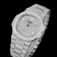 Montre de luxe pour homme APS, avec moissanite VVS haut de gamme, bracelet en acier inoxydable 40 mm, verre saphir, aiguilles complètes